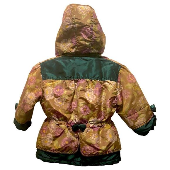 Kute Kiddie Vintage Green Purple Floral Hooded Bow Detail Winter Coat 4T - Picture 2 of 11